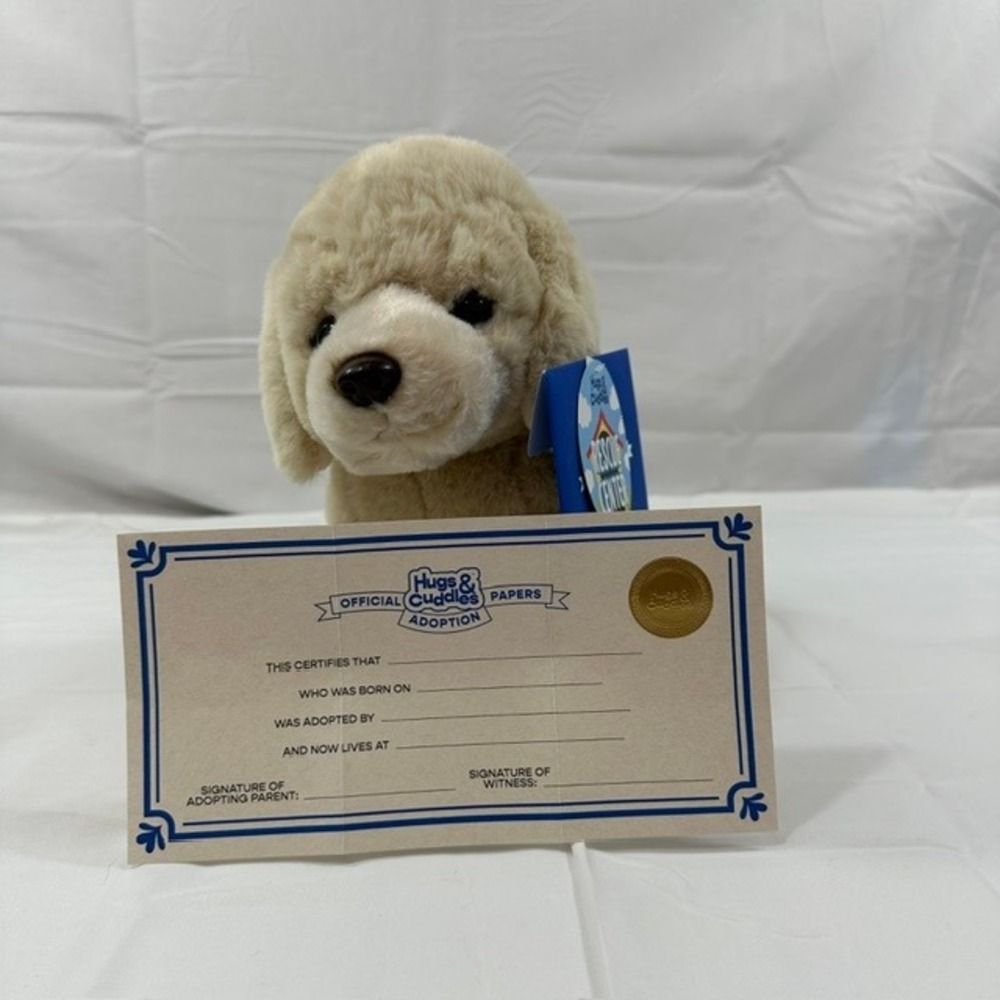 Hugs & Cuddles 10" Yellow Lab Soft Plush Rescue Puppy Adoption Papers NWT
